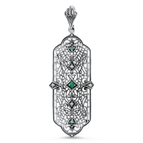 Genuine Emerald & Freshwater Pearl Pendant, Sterling Silver