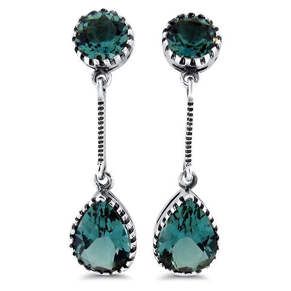 5 Ct. Lab Created Emerald Green Quartz Antique Victorian Style Earrings, Sterling Silver
