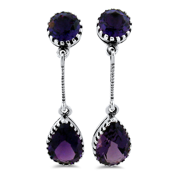 5 Ct. Antique Victorian Style Lab Created Amethyst Earrings, Sterling Silver